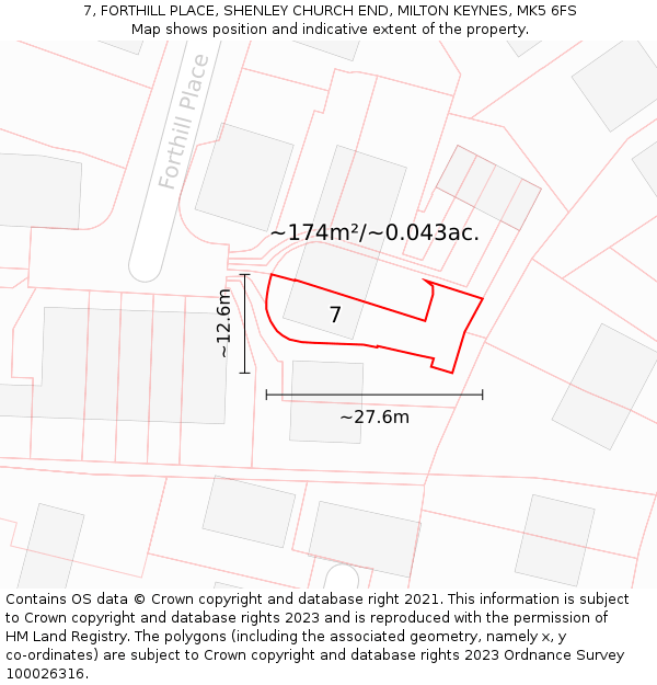 7, FORTHILL PLACE, SHENLEY CHURCH END, MILTON KEYNES, MK5 6FS: Plot and title map