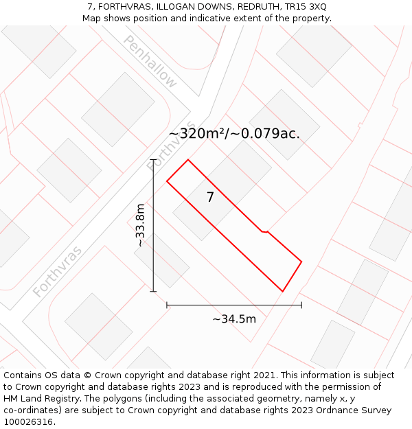 7, FORTHVRAS, ILLOGAN DOWNS, REDRUTH, TR15 3XQ: Plot and title map