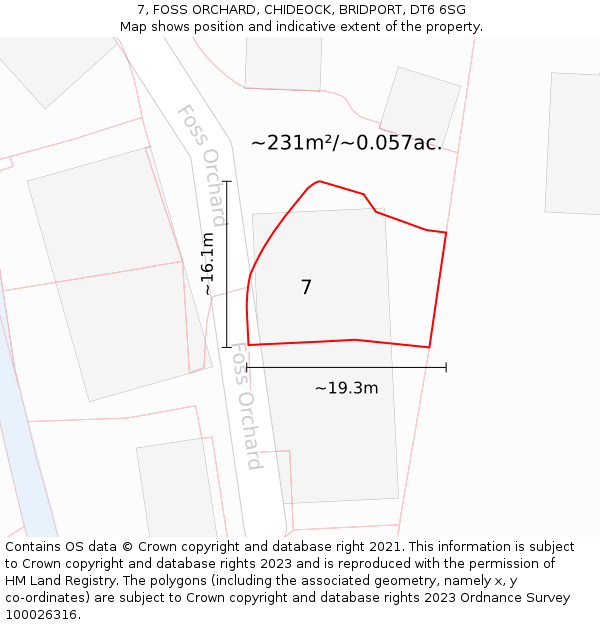 7, FOSS ORCHARD, CHIDEOCK, BRIDPORT, DT6 6SG: Plot and title map