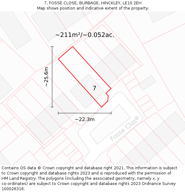 7, FOSSE CLOSE, BURBAGE, HINCKLEY, LE10 2EH: Plot and title map