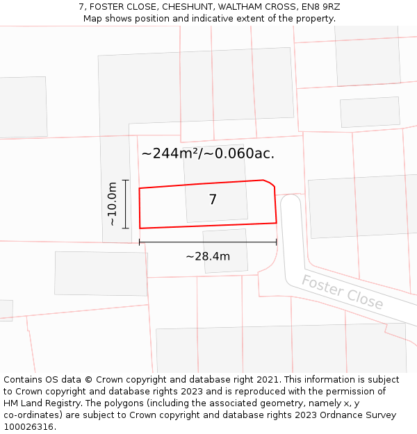 7, FOSTER CLOSE, CHESHUNT, WALTHAM CROSS, EN8 9RZ: Plot and title map