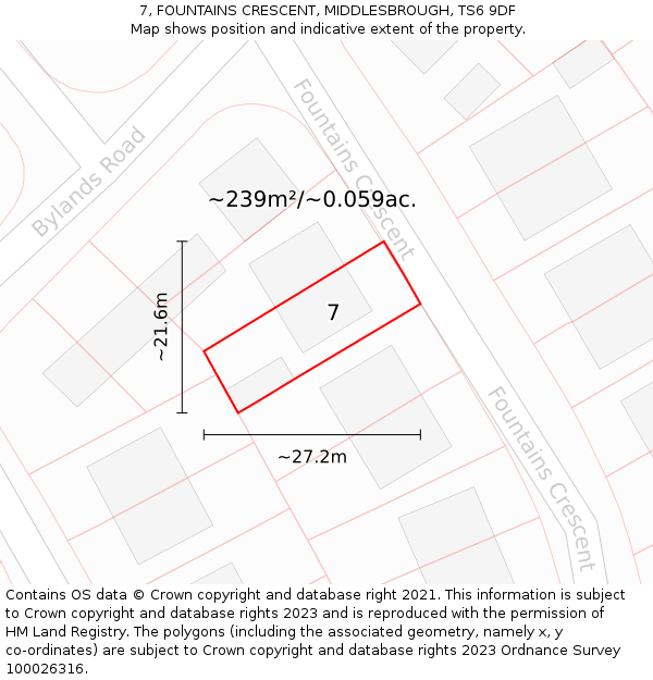 7, FOUNTAINS CRESCENT, MIDDLESBROUGH, TS6 9DF: Plot and title map