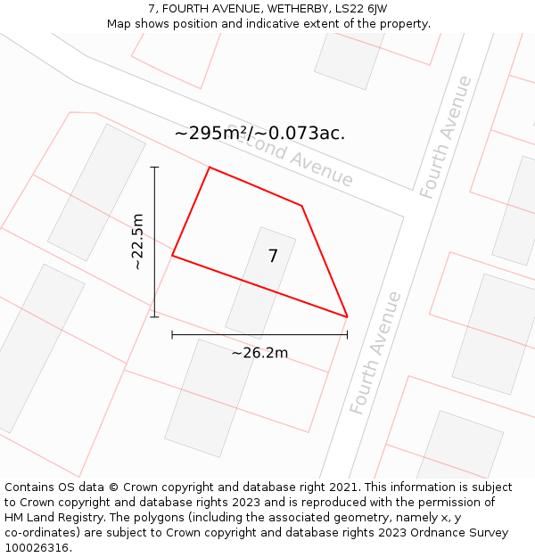 7, FOURTH AVENUE, WETHERBY, LS22 6JW: Plot and title map