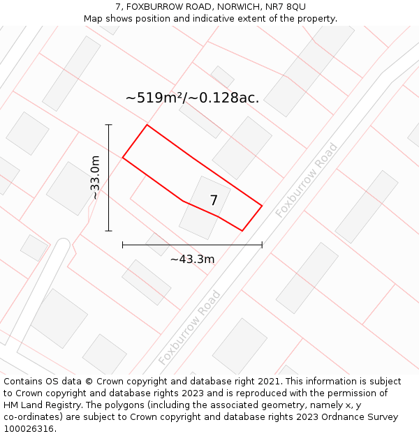7, FOXBURROW ROAD, NORWICH, NR7 8QU: Plot and title map