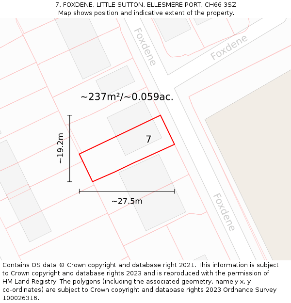 7, FOXDENE, LITTLE SUTTON, ELLESMERE PORT, CH66 3SZ: Plot and title map