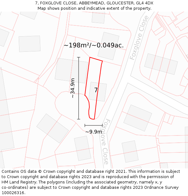 7, FOXGLOVE CLOSE, ABBEYMEAD, GLOUCESTER, GL4 4DX: Plot and title map