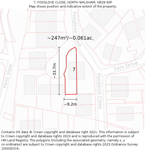 7, FOXGLOVE CLOSE, NORTH WALSHAM, NR28 9XP: Plot and title map