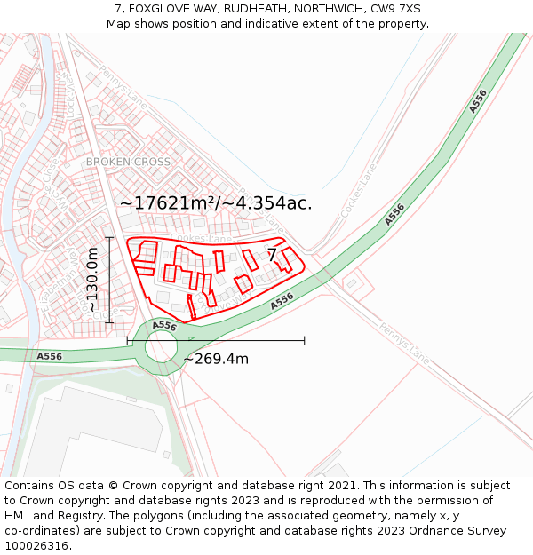 7, FOXGLOVE WAY, RUDHEATH, NORTHWICH, CW9 7XS: Plot and title map