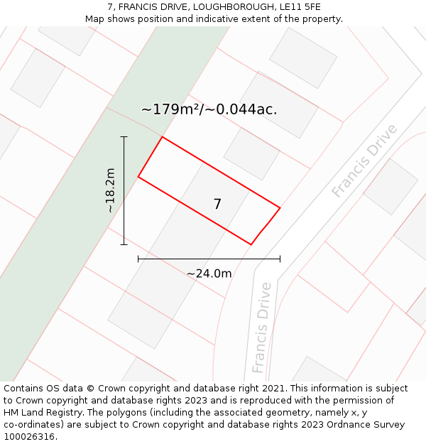 7, FRANCIS DRIVE, LOUGHBOROUGH, LE11 5FE: Plot and title map