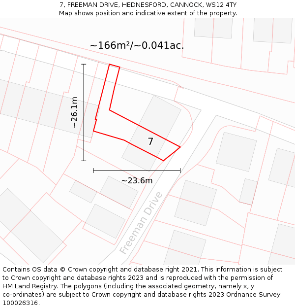 7, FREEMAN DRIVE, HEDNESFORD, CANNOCK, WS12 4TY: Plot and title map
