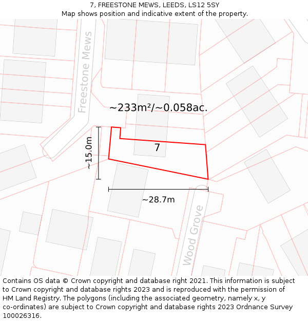 7, FREESTONE MEWS, LEEDS, LS12 5SY: Plot and title map