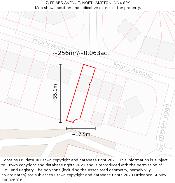 7, FRIARS AVENUE, NORTHAMPTON, NN4 8PY: Plot and title map