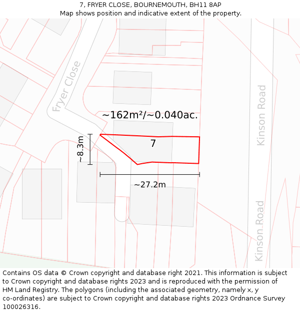 7, FRYER CLOSE, BOURNEMOUTH, BH11 8AP: Plot and title map