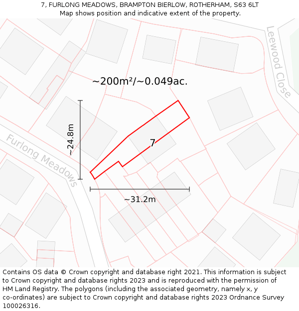 7, FURLONG MEADOWS, BRAMPTON BIERLOW, ROTHERHAM, S63 6LT: Plot and title map