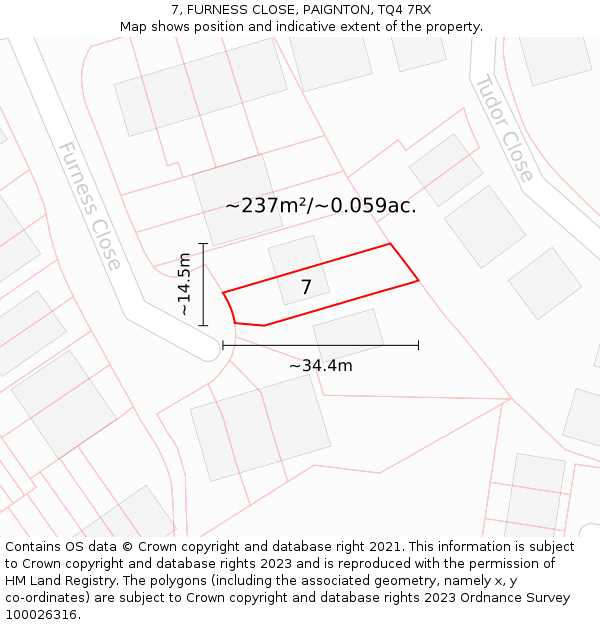 7, FURNESS CLOSE, PAIGNTON, TQ4 7RX: Plot and title map