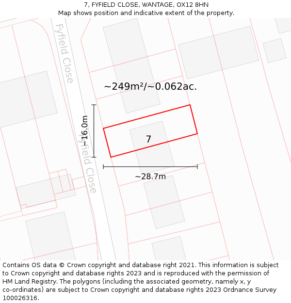 7, FYFIELD CLOSE, WANTAGE, OX12 8HN: Plot and title map