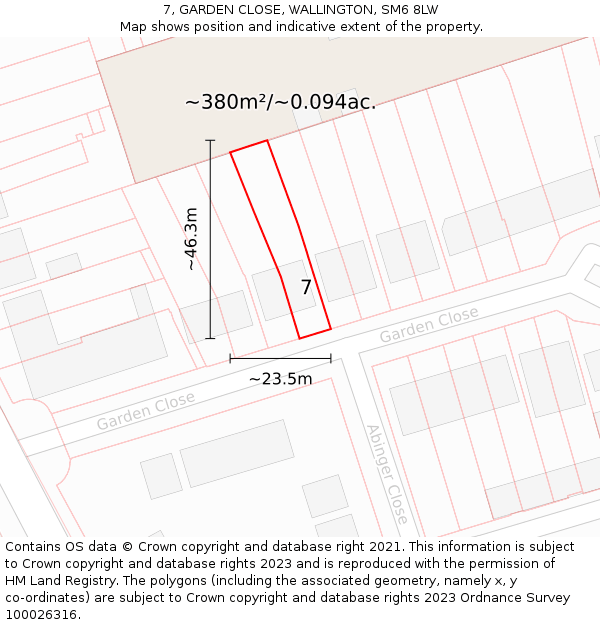 7, GARDEN CLOSE, WALLINGTON, SM6 8LW: Plot and title map