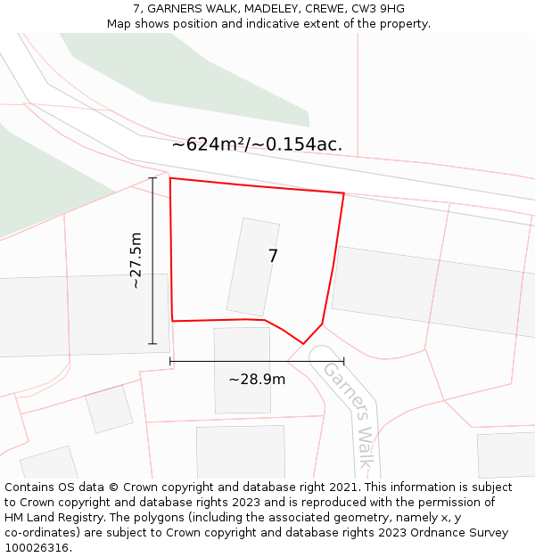 7, GARNERS WALK, MADELEY, CREWE, CW3 9HG: Plot and title map