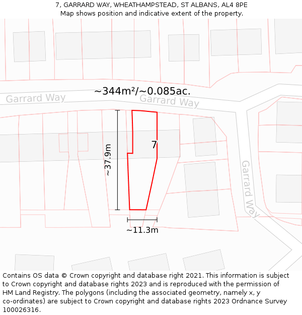 7, GARRARD WAY, WHEATHAMPSTEAD, ST ALBANS, AL4 8PE: Plot and title map