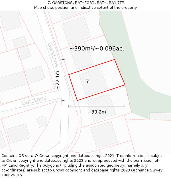 7, GARSTONS, BATHFORD, BATH, BA1 7TE: Plot and title map