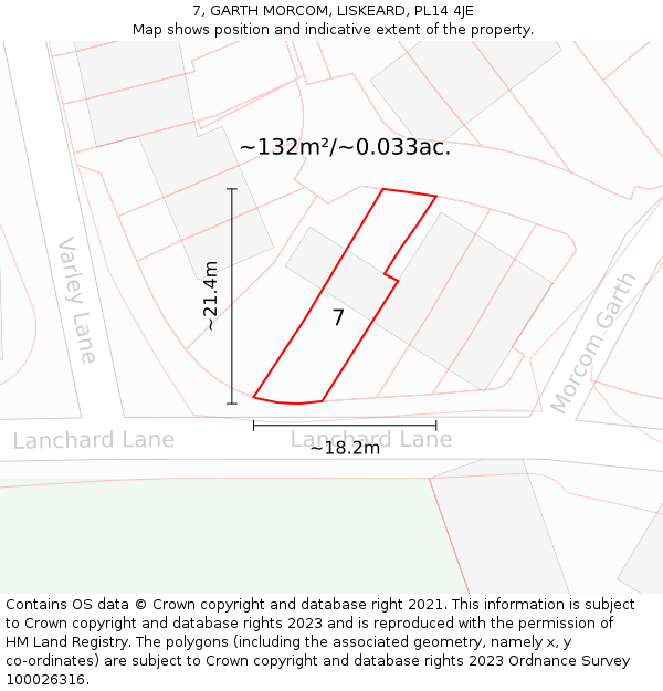 7, GARTH MORCOM, LISKEARD, PL14 4JE: Plot and title map