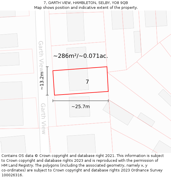 7, GARTH VIEW, HAMBLETON, SELBY, YO8 9QB: Plot and title map