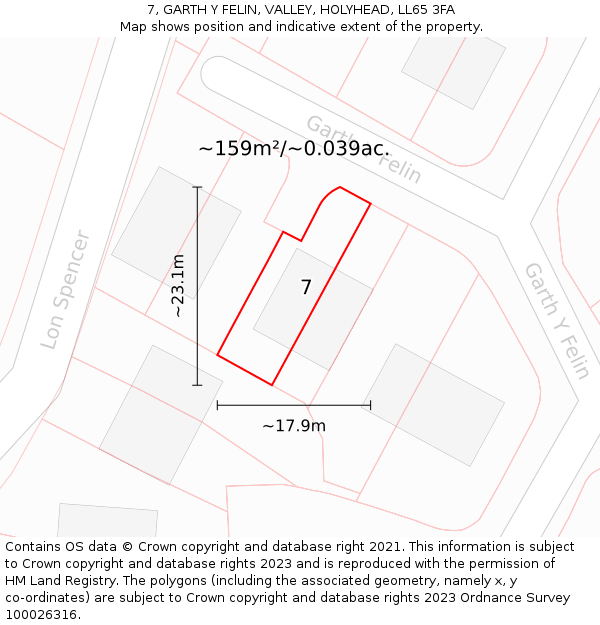 7, GARTH Y FELIN, VALLEY, HOLYHEAD, LL65 3FA: Plot and title map