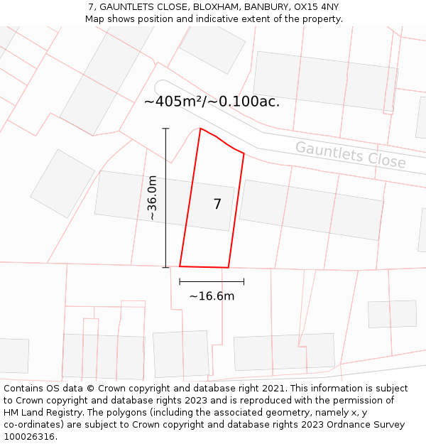 7, GAUNTLETS CLOSE, BLOXHAM, BANBURY, OX15 4NY: Plot and title map