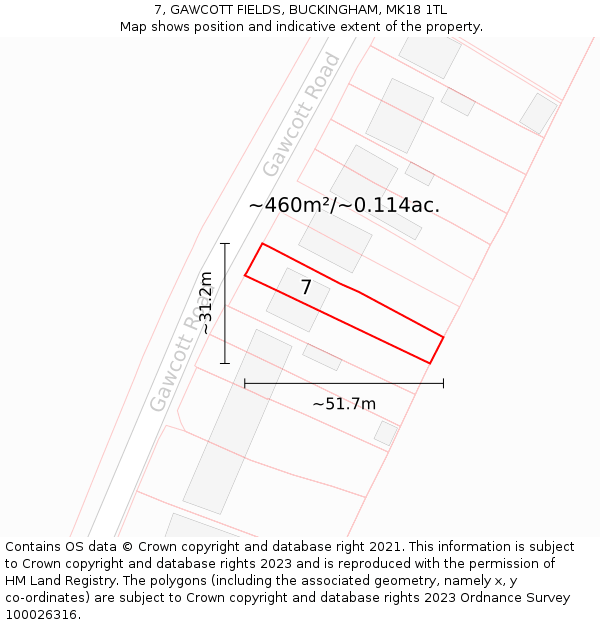 7, GAWCOTT FIELDS, BUCKINGHAM, MK18 1TL: Plot and title map