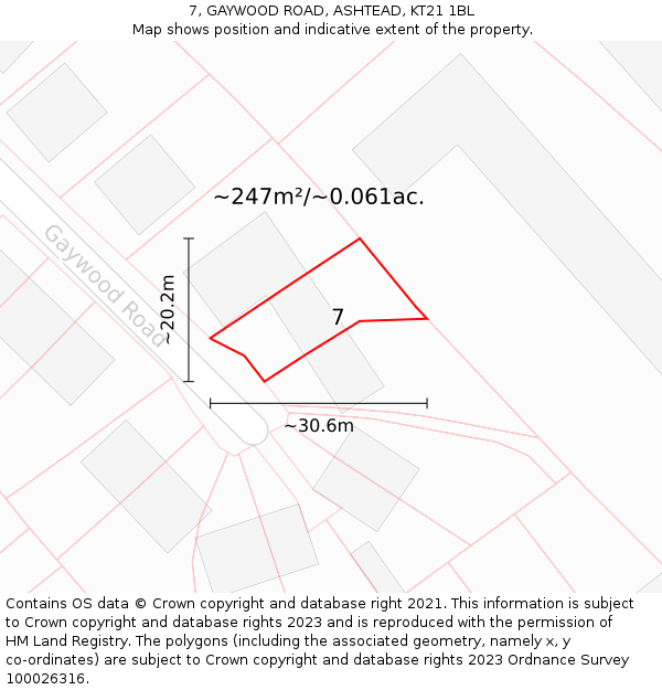 7, GAYWOOD ROAD, ASHTEAD, KT21 1BL: Plot and title map