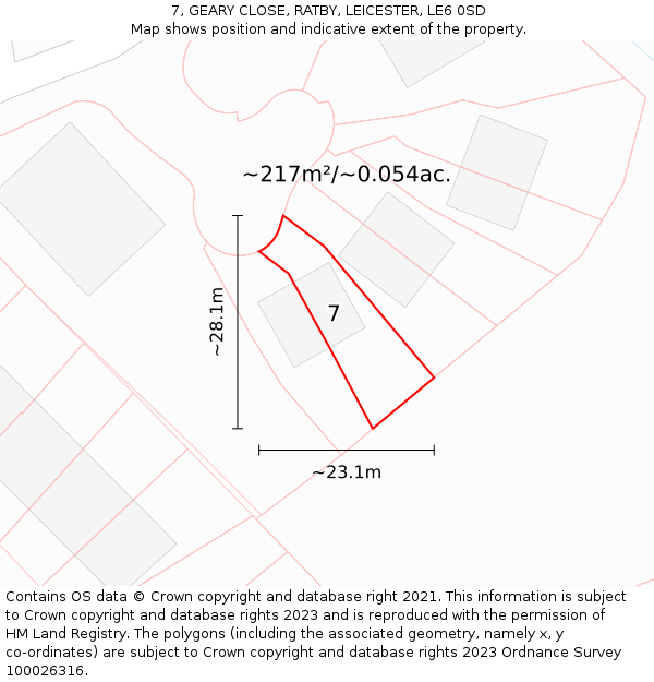 7, GEARY CLOSE, RATBY, LEICESTER, LE6 0SD: Plot and title map
