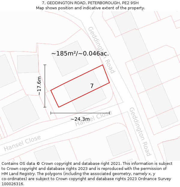 7, GEDDINGTON ROAD, PETERBOROUGH, PE2 9SH: Plot and title map