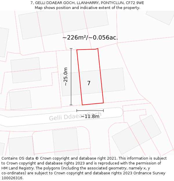7, GELLI DDAEAR GOCH, LLANHARRY, PONTYCLUN, CF72 9WE: Plot and title map