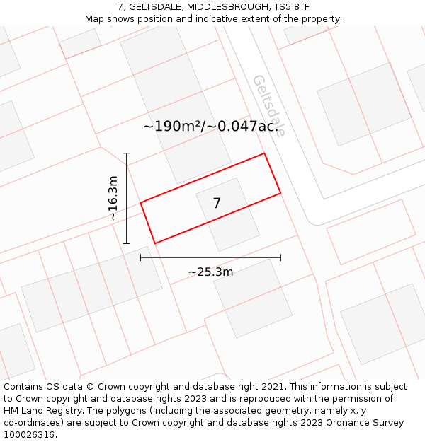 7, GELTSDALE, MIDDLESBROUGH, TS5 8TF: Plot and title map