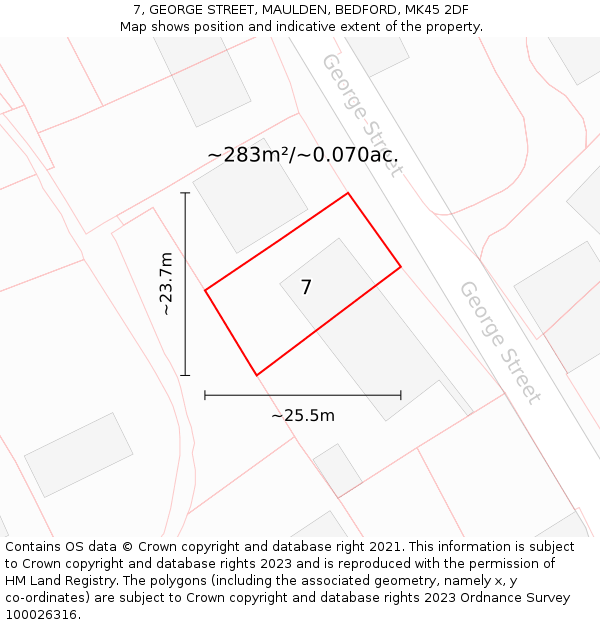 7, GEORGE STREET, MAULDEN, BEDFORD, MK45 2DF: Plot and title map
