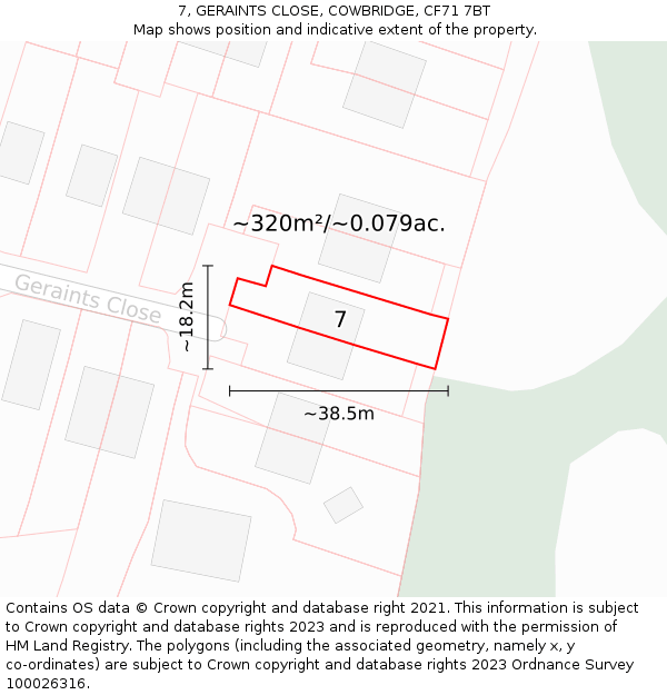 7, GERAINTS CLOSE, COWBRIDGE, CF71 7BT: Plot and title map