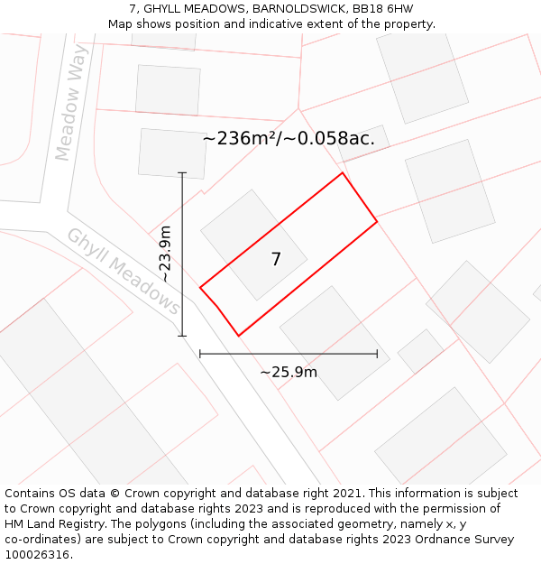 7, GHYLL MEADOWS, BARNOLDSWICK, BB18 6HW: Plot and title map