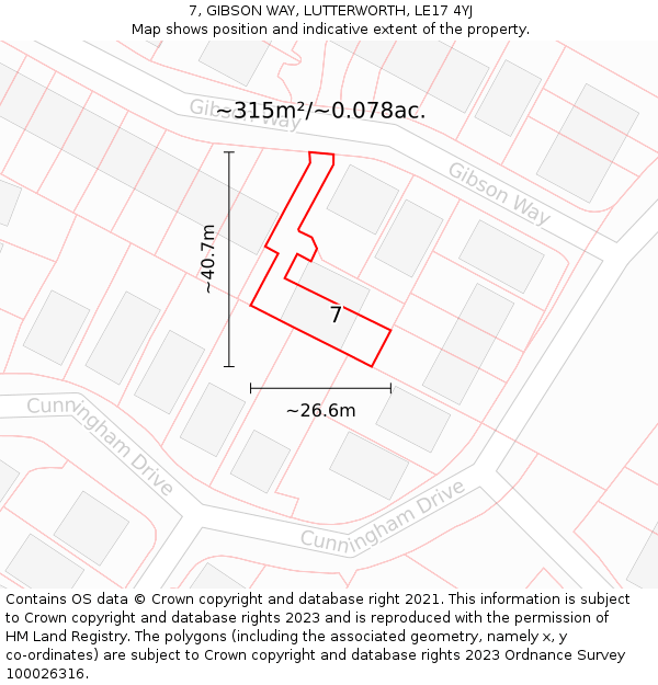 7, GIBSON WAY, LUTTERWORTH, LE17 4YJ: Plot and title map
