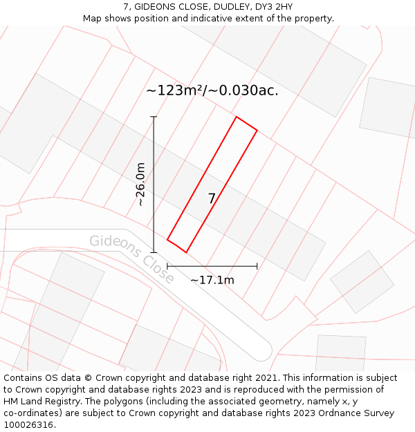 7, GIDEONS CLOSE, DUDLEY, DY3 2HY: Plot and title map