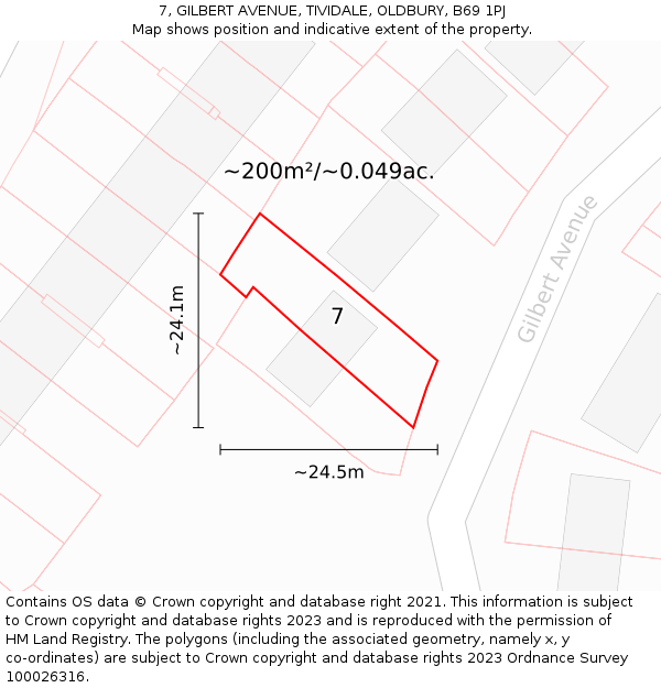 7, GILBERT AVENUE, TIVIDALE, OLDBURY, B69 1PJ: Plot and title map