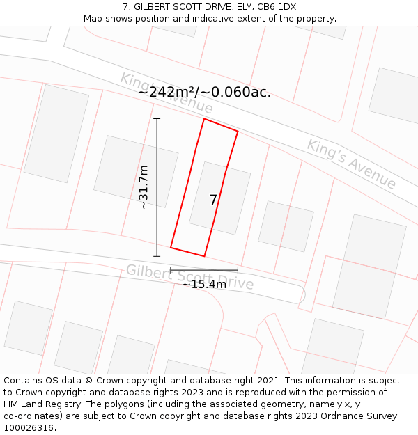 7, GILBERT SCOTT DRIVE, ELY, CB6 1DX: Plot and title map