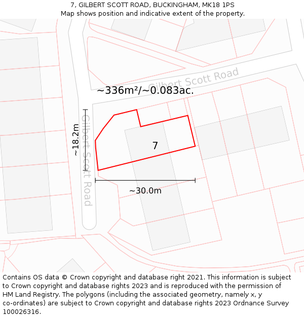 7, GILBERT SCOTT ROAD, BUCKINGHAM, MK18 1PS: Plot and title map