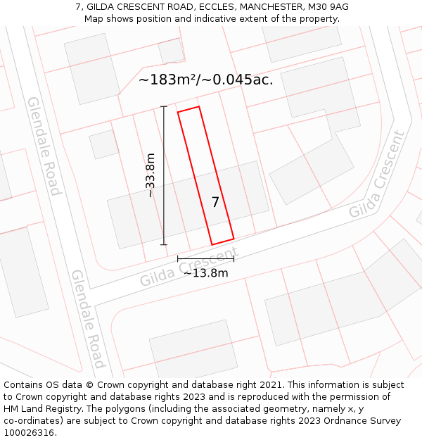 7, GILDA CRESCENT ROAD, ECCLES, MANCHESTER, M30 9AG: Plot and title map