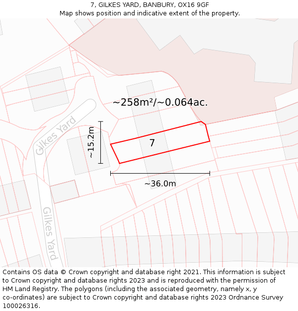 7, GILKES YARD, BANBURY, OX16 9GF: Plot and title map