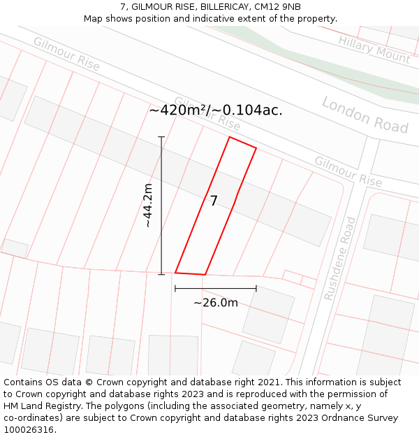 7, GILMOUR RISE, BILLERICAY, CM12 9NB: Plot and title map