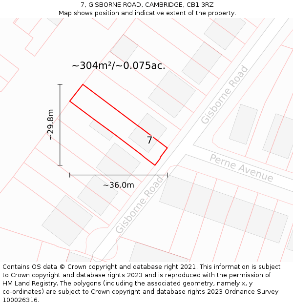 7, GISBORNE ROAD, CAMBRIDGE, CB1 3RZ: Plot and title map