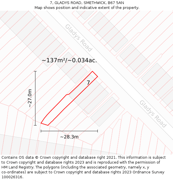 7, GLADYS ROAD, SMETHWICK, B67 5AN: Plot and title map