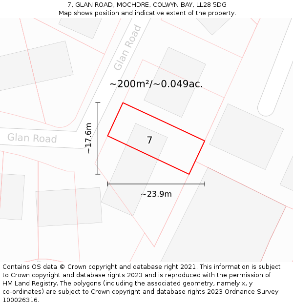 7, GLAN ROAD, MOCHDRE, COLWYN BAY, LL28 5DG: Plot and title map