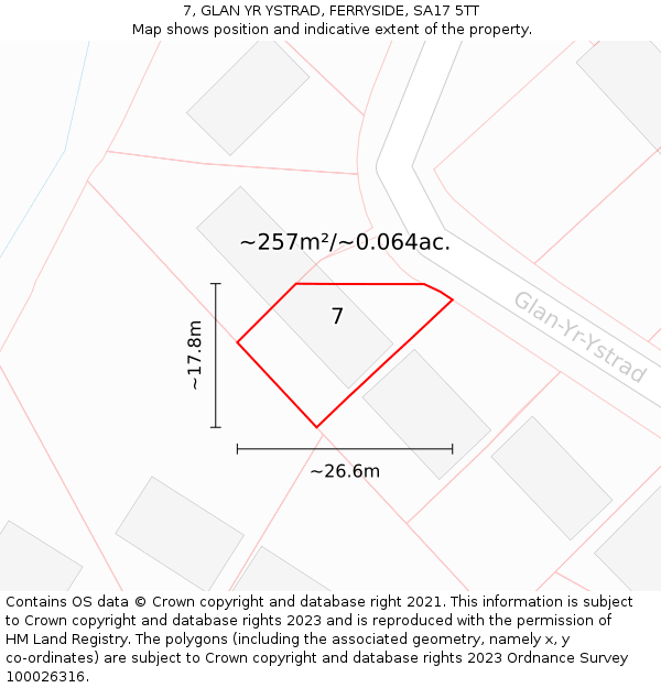 7, GLAN YR YSTRAD, FERRYSIDE, SA17 5TT: Plot and title map