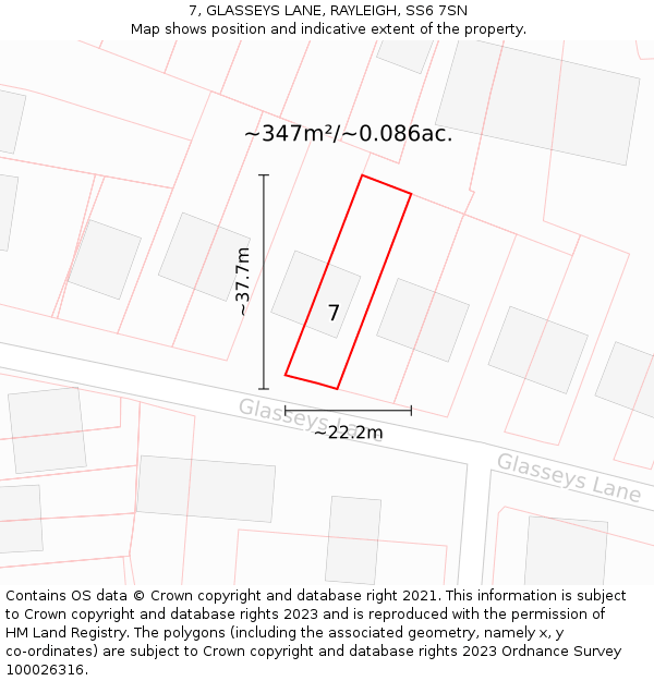 7, GLASSEYS LANE, RAYLEIGH, SS6 7SN: Plot and title map
